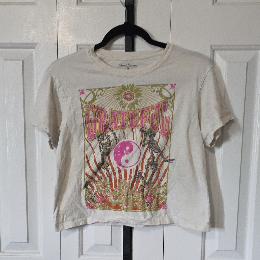 Grateful Yin Yang Graphic Crop Top - Cream